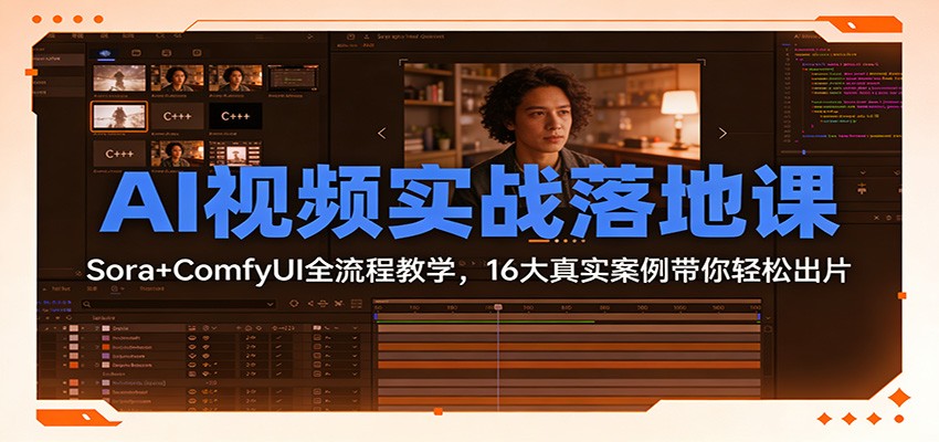 AI视频实战落地课：Sora+ComfyUI全流程教学，16大真实案例带你轻松出片|云雀资源分享