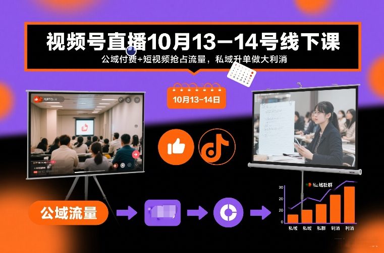 视频号直播10月13-14号线下课，公域付费+短视频抢占流量，私域升单做大利消|云雀资源分享