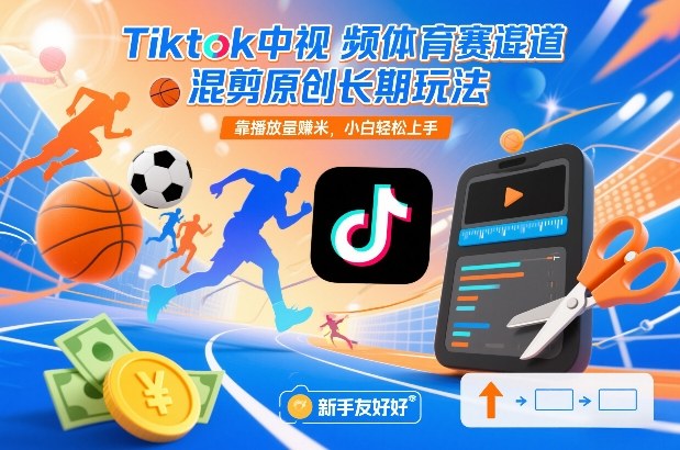 Tiktok中视频体育赛道混剪原创长期玩法，靠播放量賺米，小白轻松上手|云雀资源分享