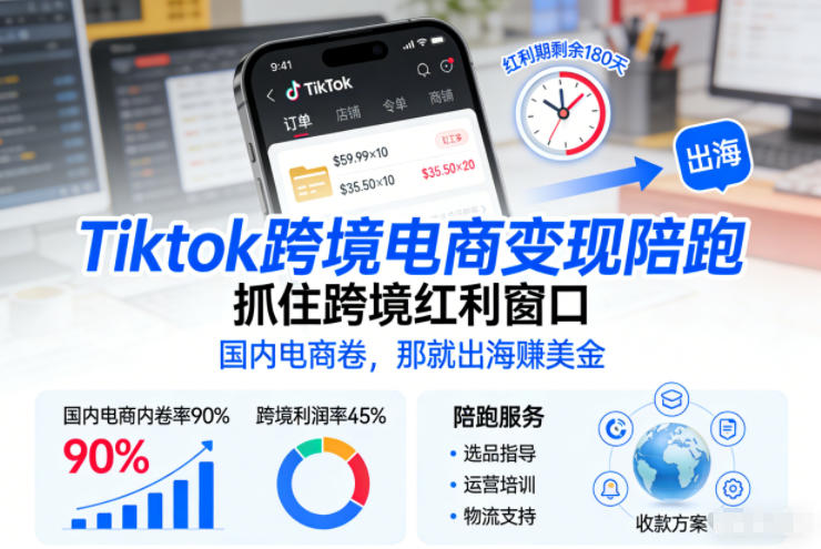 Tiktok跨境电商变现陪跑，抓住跨境红利窗口，国内电商卷，那就出海賺美金|云雀资源分享