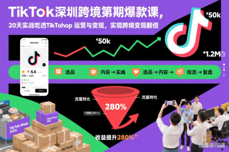 TikTok深圳跨境第2期爆款课，20天实战吃透TikTok Shop运营与变现，实现跨境变现翻倍|云雀资源分享