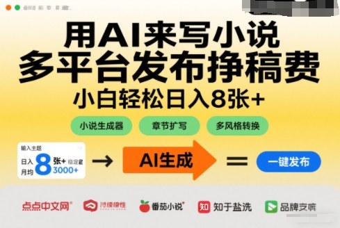 用AI来写小说，多平台发布挣稿费，小白轻松日入8张+，长期稳定项目|云雀资源分享