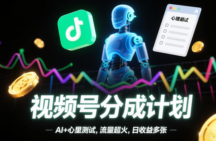 视频号分成计划，AI+心里测试，流量超火，日收益多张|云雀资源分享