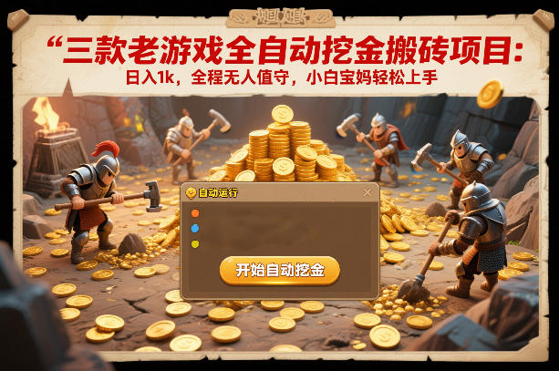三款老游戏全自动挖金搬砖项目：日入1k，全程无人值守，小白宝妈轻松上手【揭秘】|云雀资源分享