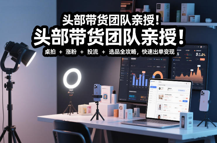 头部带货团队亲授！专业短视频实拍带货课：桌拍+涨粉+投流+选品全攻略，快速出单变现，月入2w+|云雀资源分享
