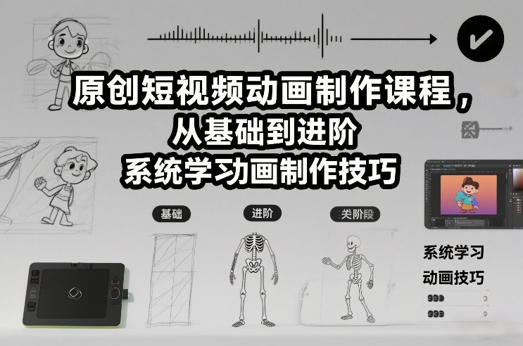 原创短视频动画制作课程，从基础到进阶，系统学习动画制作技巧|云雀资源分享