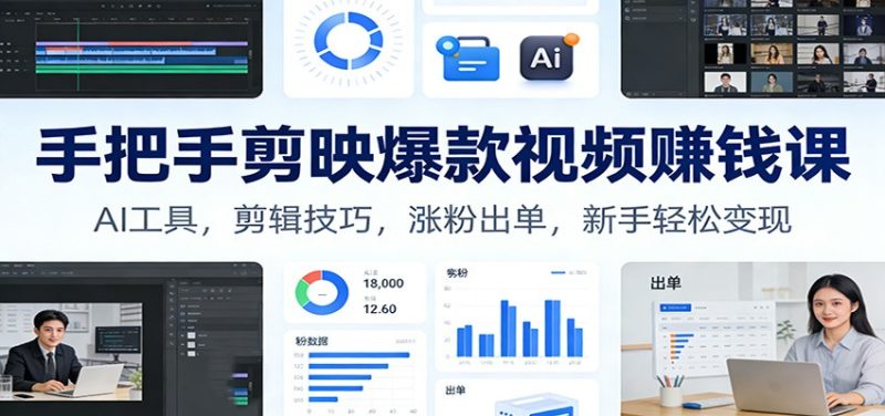 手把手剪映爆款视频赚钱课：AI工具，剪辑技巧，涨粉出单，新手轻松变现|云雀资源分享