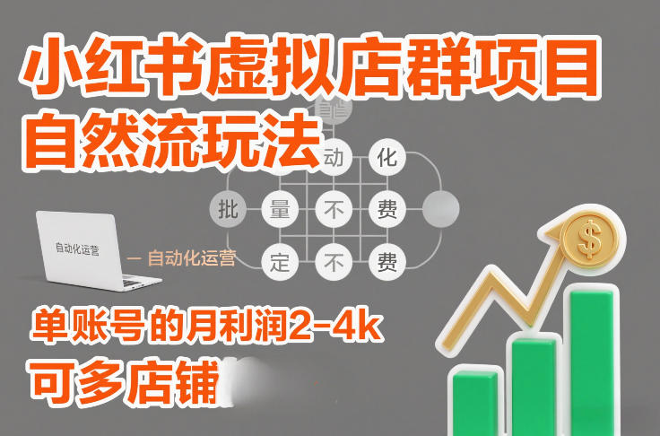 小红书虚拟店群项目，自然流玩法，批量自动化，稳定不费号，单账号的月利润2-4k，可多店矩阵|云雀资源分享