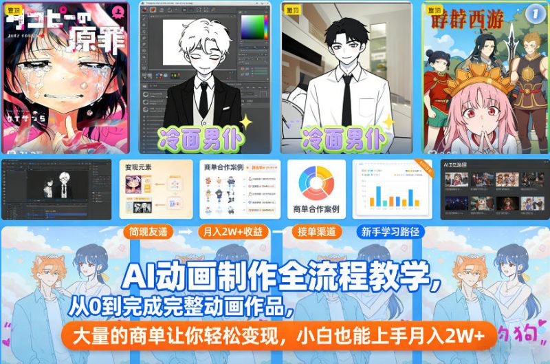 AI动画制作全流程教学，从0到完成完整动画作品，大量的商单让你轻松变现，小白也能上手月入2W+|云雀资源分享