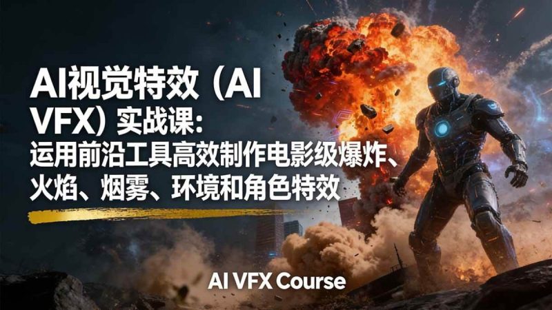 AI视觉特效(AI VFX)实战课:运用前沿工具高效制作电影级爆炸、火焰、烟雾、环境和角色特效|云雀资源分享