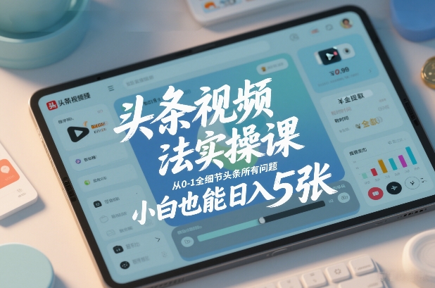 头条视频玩法实操课，从0-1全细节头条所有问题，小白也能日入5张|云雀资源分享