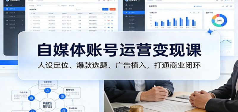 自媒体账号运营变现课：人设定位、爆款选题、广告植入，打通商业闭环|云雀资源分享