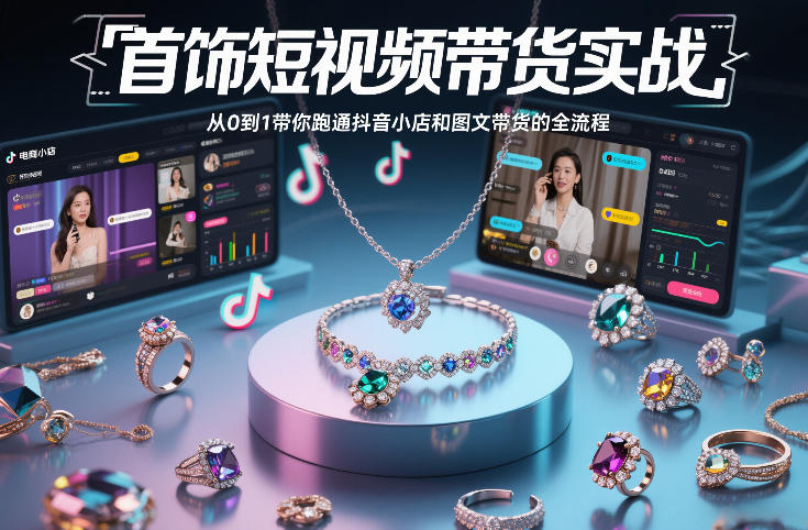 首饰短视频带货实战，从0到1带你跑通抖音小店和图文带货的全流程|云雀资源分享