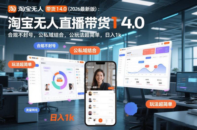 淘宝无人直播带货14.0（2026最新版）：合规不封号，公私域结合，玩法超简单，日入1k+【揭秘】|云雀资源分享