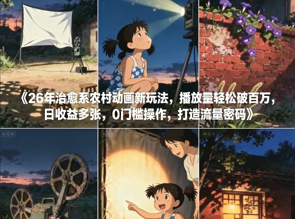 26年治愈系农村动画新玩法，播放量轻松破百万，日收益多张，0门槛操作，打造流量密码|云雀资源分享