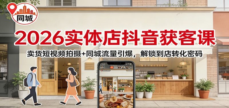 2026实体店抖音获客课：卖货短视频拍摄+同城流量引爆，解锁到店转化密码|云雀资源分享