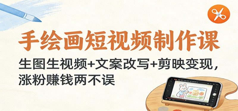 手绘画短视频制作课：生图生视频+文案改写+剪映变现，涨粉赚钱两不误|云雀资源分享