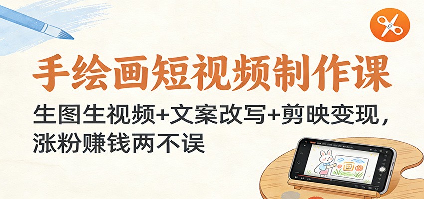 手绘画短视频制作课：生图生视频+文案改写+剪映变现，涨粉赚钱两不误|云雀资源分享