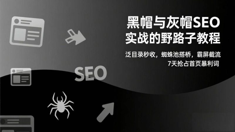 黑帽与灰帽SEO实战的野路子教程:泛目录秒收,蜘蛛池搭桥,霸屏截流,7天抢占首页暴利词|云雀资源分享