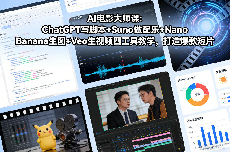 AI电影大师课:ChatGPT写脚本+Suno做配乐+Nano Banana生图+Veo生视频,打造爆款短片|云雀资源分享