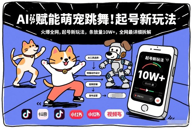 AI赋能萌宠跳舞,火爆全网,起号新玩法,条条播放量10W+,全网最详细拆解|云雀资源分享