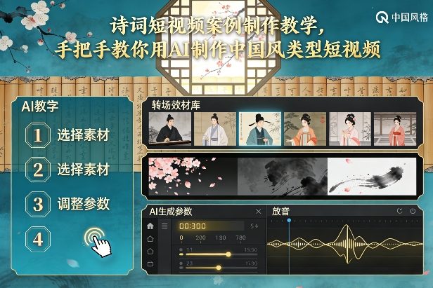 古诗词短视频案例制作教学,手把手教你用AI制作中国风类型短视频|云雀资源分享