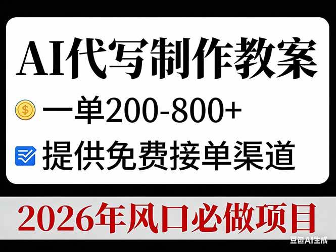 AI代写制作教案,一单200-800+,提供免费接单渠道,2026年风口必做项目 AI代写制作教案,一单200-800+,提供免费接单渠道,2026年风口必做项目
