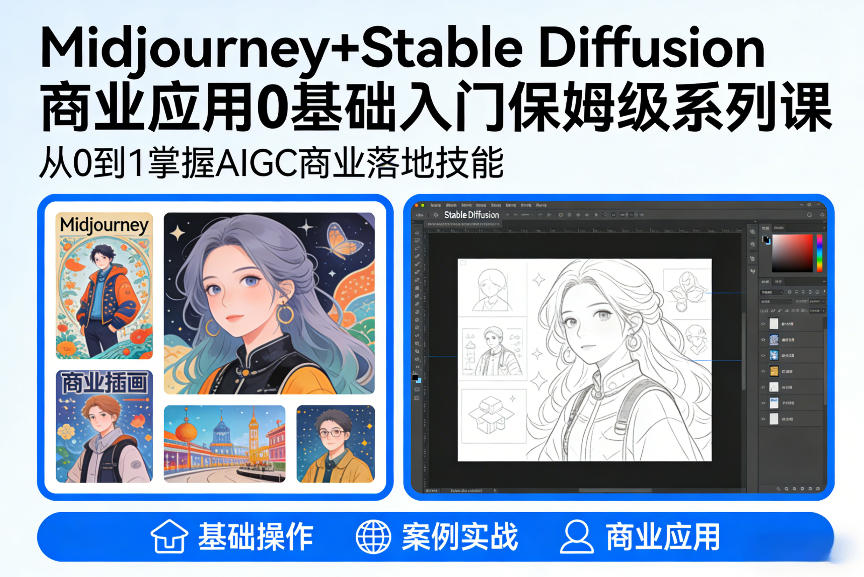 AIGC商业应用Midjourney+Stable Diffusion教程，0基础入门保姆级系列课|云雀资源分享