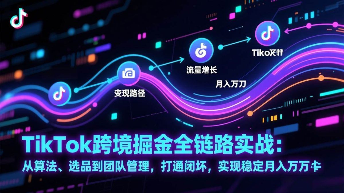 TikTok跨境掘金全链路实战：从算法、选品到团队管理，打通闭环，实现稳定月入万刀|云雀资源分享