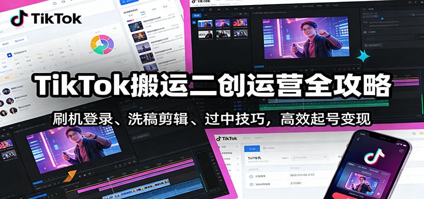 TikTok搬运二创运营全攻略:刷机登录、洗稿剪辑 、过中技巧,高效起号变现|云雀资源分享
