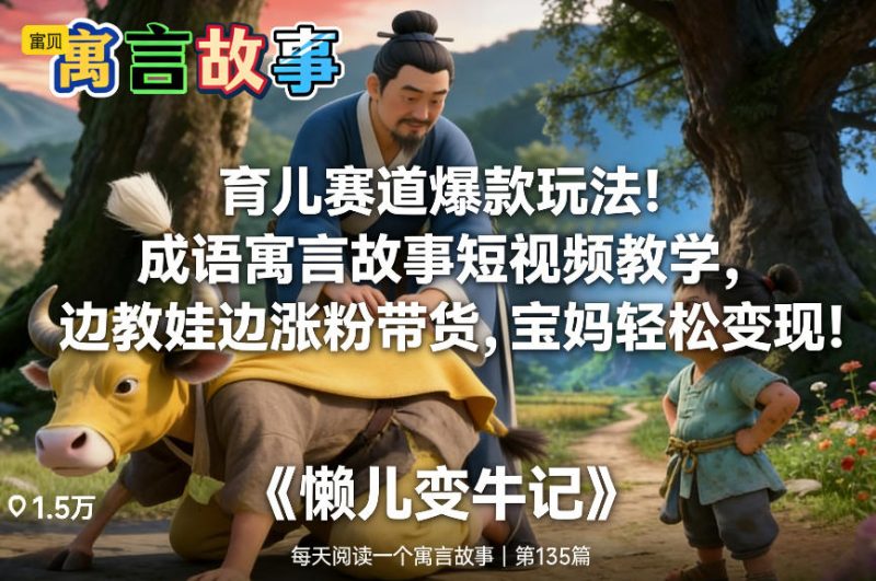 育儿赛道爆款玩法！成语寓言故事短视频教学，边教娃边涨粉带货，宝妈轻松变现！|云雀资源分享