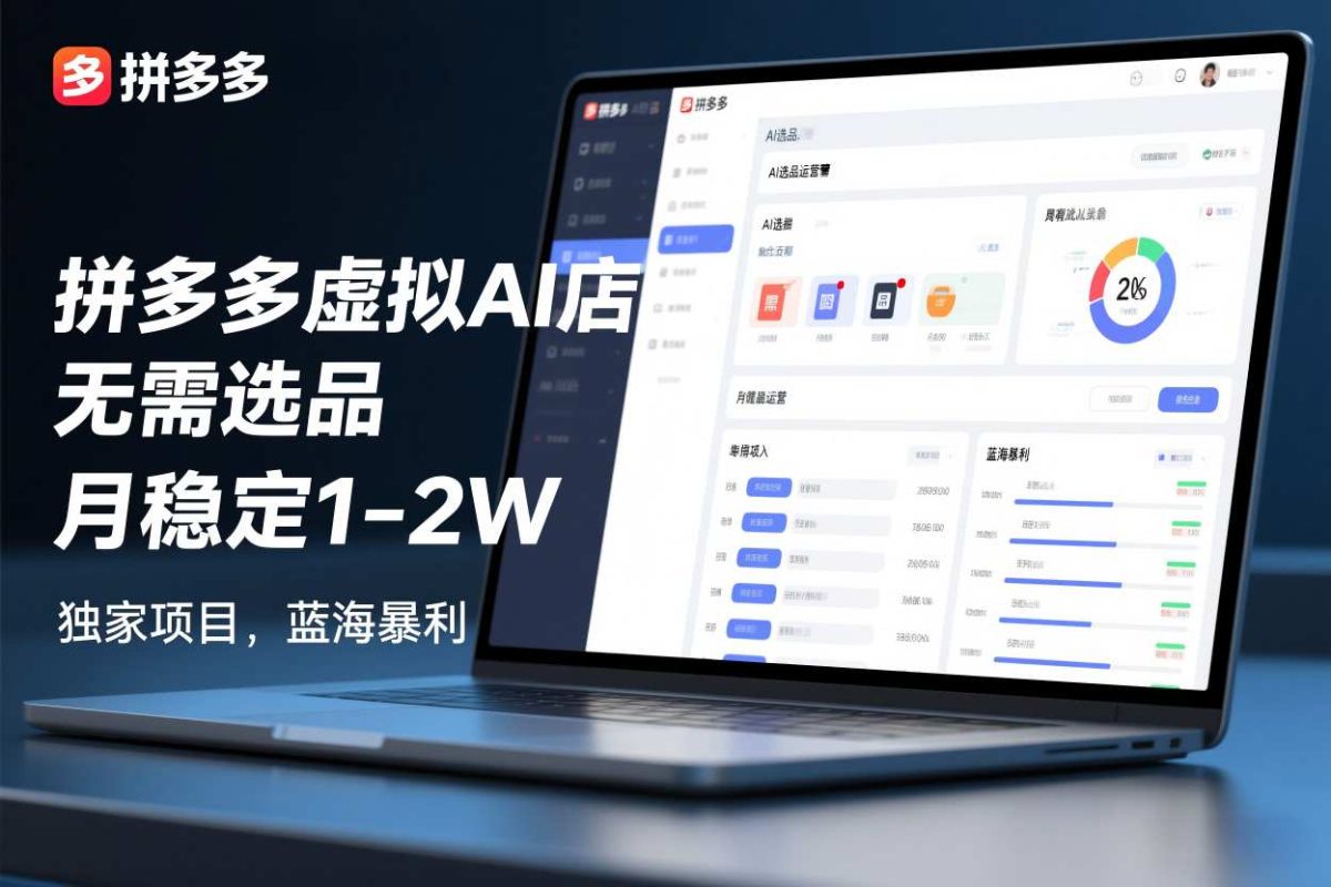 拼多多虚拟AI店，无需选品，月稳定1-2W，独家项目，蓝海暴利|云雀资源分享