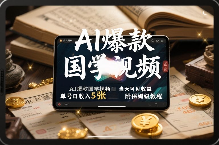AI爆款国学视频，独家起号方法，小白直接上手，当天可见收益，单号日收入5张+附保姆级教程|云雀资源分享
