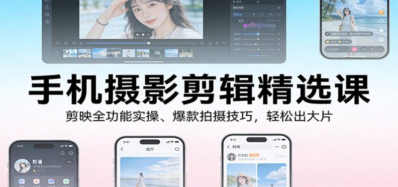 手机摄影剪辑精选课：剪映全功能实操、爆款拍摄技巧，轻松出大片|云雀资源分享