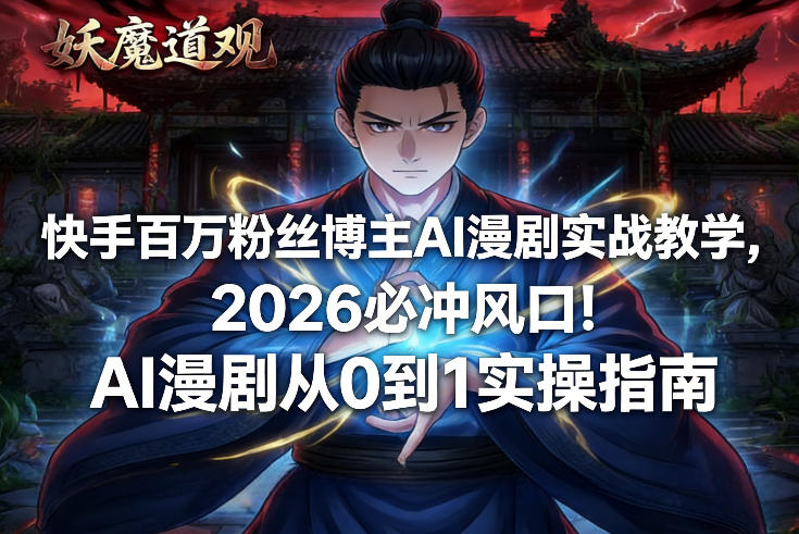 快手百万粉丝博主AI漫剧实战教学，2026必冲风口！AI漫剧从0到1实操指南|云雀资源分享