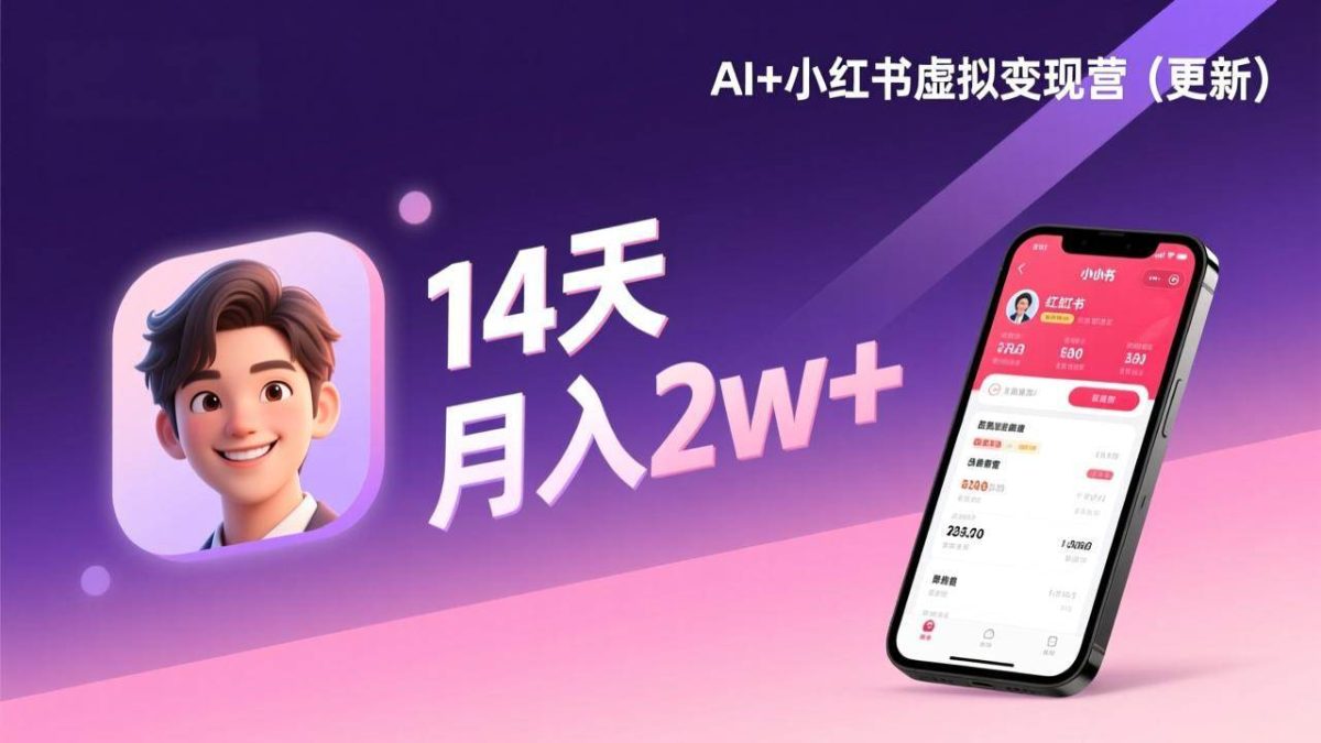 AI+小红书虚拟变现营（更新），14天掌握选品、笔记、成交，打造自动化月入2w+事业|云雀资源分享