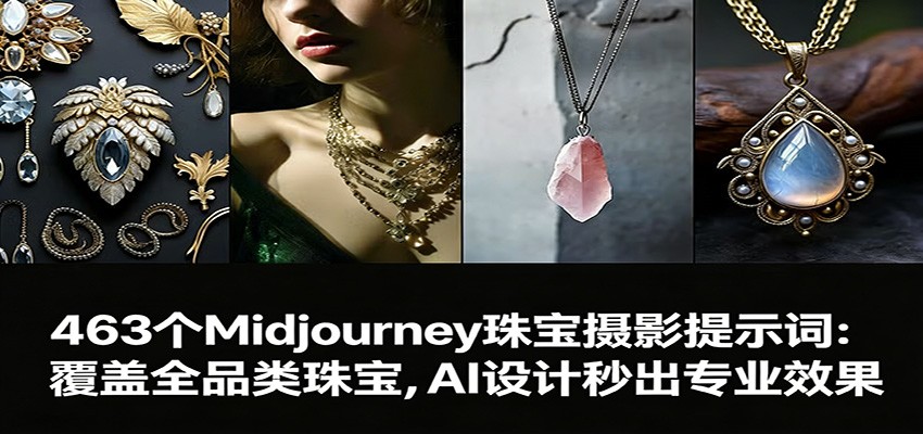 463个Midjourney珠宝摄影提示词:覆盖全品类珠宝,AI设计秒出专业效果|云雀资源分享