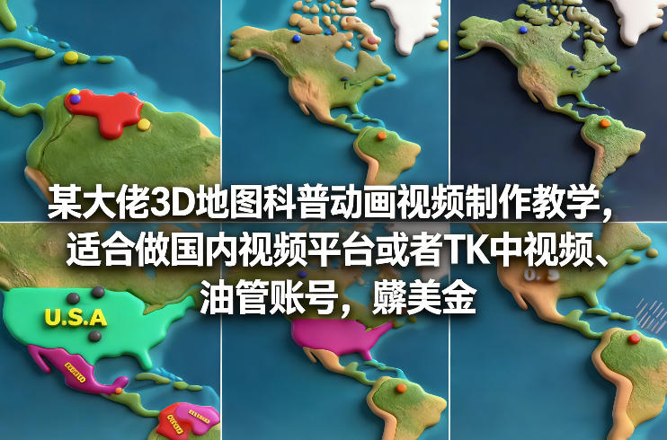 某大佬3D地图科普动画视频制作教学,适合做国内视频平台或者TK中视频、油管账号,賺美金|云雀资源分享