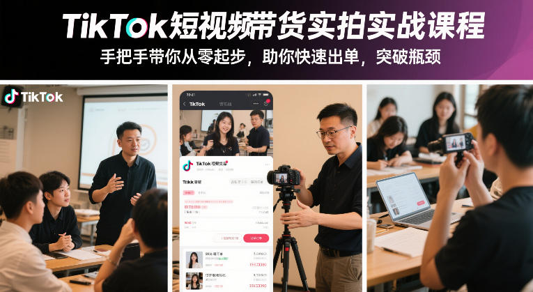 TikTok短视频带货实拍实战课程，手把手带你从零起步，助你快速出单，突破瓶颈|云雀资源分享