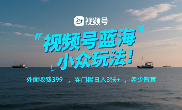 视频号蓝海小众玩法！外面收费399，零门槛日入3张+，老少皆宜|云雀资源分享