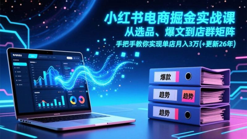 小红书电商掘金实战课，从选品、爆文到店群矩阵，手把手教你实现单店月入3万+(更新26年)|云雀资源分享