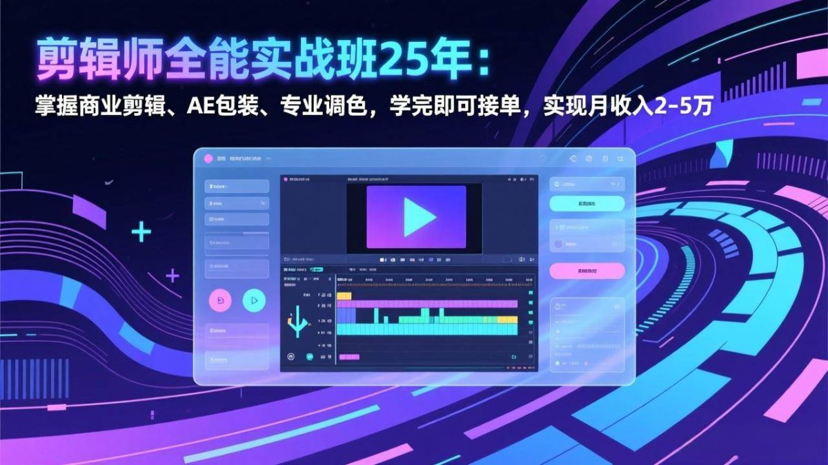 剪辑师全能实战班25年：掌握商业剪辑、AE包装、专业调色，学完即可接单，实现月收入2-5万|云雀资源分享