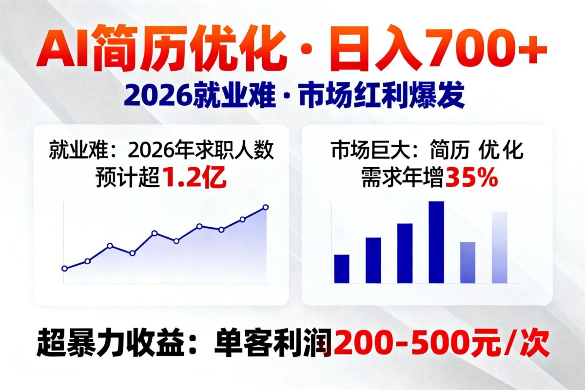 AI优化简历,日入700+,2026就业难,市场巨大,超暴力!|云雀资源分享