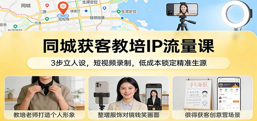 同城获客教培IP流量课：3步立人设，短视频录制，低成本锁定精准生源|云雀资源分享