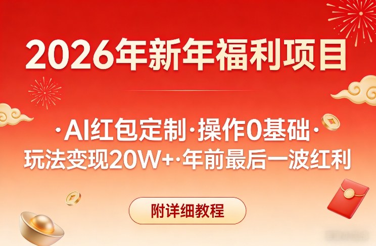 新年福利项目，AI红包定制，操作0基础，玩法变现20W+年前最后一波红利，附详细教程|云雀资源分享