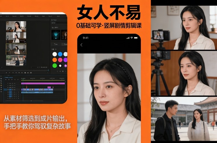 0基础可学！《女人不易》竖屏剧情剪辑课，从素材筛选到成片输出，手把手教你驾驭复杂故事|云雀资源分享