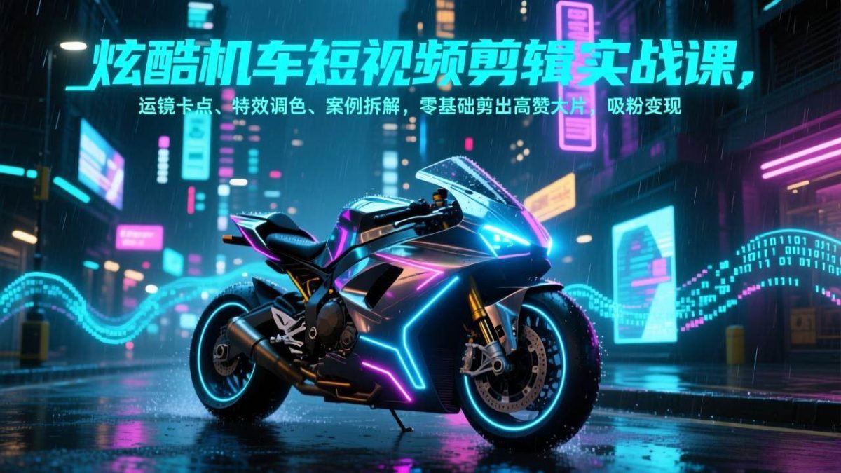 炫酷机车短视频剪辑实战课,运镜卡点、特效调色、案例拆解,零基础剪出高赞大片,吸粉变现|云雀资源分享