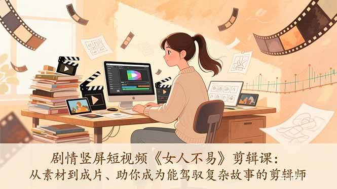 剧情竖屏短视频《女人不易》剪辑课:从素材到成片、助你成为能驾驭复杂故事的剪辑师|云雀资源分享