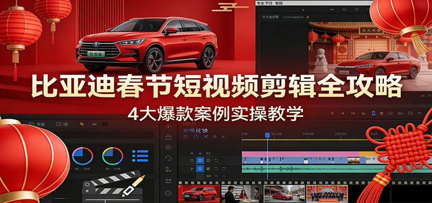 比亚迪春节短视频剪辑全攻略，4大爆款案例实操教学|云雀资源分享