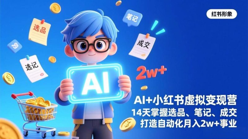 AI+小红书虚拟变现营（完结），14天掌握选品、笔记、成交，打造自动化月入2w+事业|云雀资源分享